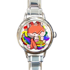 Gay Pride T- Shirt Gay Pride Kawaii Fox Ramen Noodles Rainbow Flag T- Shirt Round Italian Charm Watch by ZUXUMI