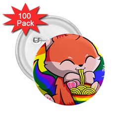 Gay Pride T- Shirt Gay Pride Kawaii Fox Ramen Noodles Rainbow Flag T- Shirt 2 25  Buttons (100 Pack)  by ZUXUMI