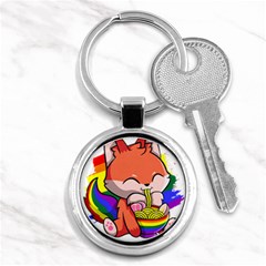 Gay Pride T- Shirt Gay Pride Kawaii Fox Ramen Noodles Rainbow Flag T- Shirt Key Chain (round) by ZUXUMI