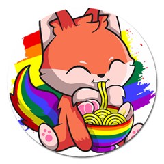 Gay Pride T- Shirt Gay Pride Kawaii Fox Ramen Noodles Rainbow Flag T- Shirt Magnet 5  (round) by ZUXUMI