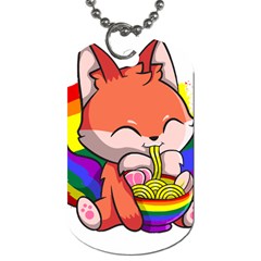 Gay Pride T- Shirt Gay Pride Kawaii Fox Ramen Noodles Rainbow Flag T- Shirt Dog Tag (one Side) by ZUXUMI