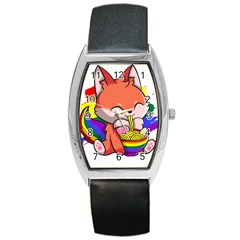 Gay Pride T- Shirt Gay Pride Kawaii Fox Ramen Noodles Rainbow Flag T- Shirt Barrel Style Metal Watch by ZUXUMI