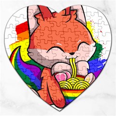 Gay Pride T- Shirt Gay Pride Kawaii Fox Ramen Noodles Rainbow Flag T- Shirt Jigsaw Puzzle (heart) by ZUXUMI