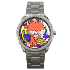 Gay Pride T- Shirt Gay Pride Kawaii Fox Ramen Noodles Rainbow Flag T- Shirt Sport Metal Watch by ZUXUMI