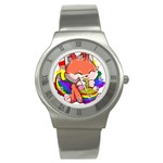 Gay Pride T- Shirt Gay Pride Kawaii Fox Ramen Noodles Rainbow Flag T- Shirt Stainless Steel Watch Front