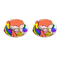 Gay Pride T- Shirt Gay Pride Kawaii Fox Ramen Noodles Rainbow Flag T- Shirt Cufflinks (oval) by ZUXUMI