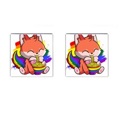 Gay Pride T- Shirt Gay Pride Kawaii Fox Ramen Noodles Rainbow Flag T- Shirt Cufflinks (square) by ZUXUMI