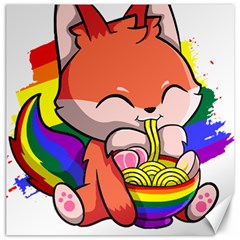 Gay Pride T- Shirt Gay Pride Kawaii Fox Ramen Noodles Rainbow Flag T- Shirt Canvas 16  X 16  by ZUXUMI