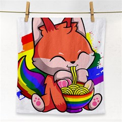 Gay Pride T- Shirt Gay Pride Kawaii Fox Ramen Noodles Rainbow Flag T- Shirt Face Towel by ZUXUMI