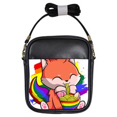 Gay Pride T- Shirt Gay Pride Kawaii Fox Ramen Noodles Rainbow Flag T- Shirt Girls Sling Bag by ZUXUMI