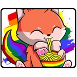 Gay Pride T- Shirt Gay Pride Kawaii Fox Ramen Noodles Rainbow Flag T- Shirt Fleece Blanket (Medium) 60 x50  Blanket Front