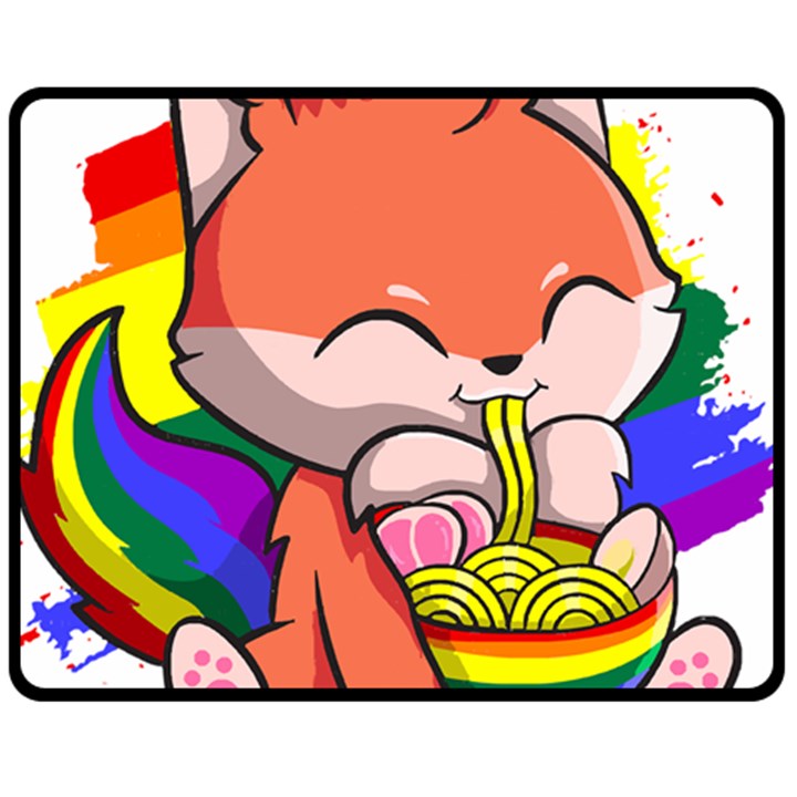 Gay Pride T- Shirt Gay Pride Kawaii Fox Ramen Noodles Rainbow Flag T- Shirt Fleece Blanket (Medium)