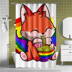 Gay Pride T- Shirt Gay Pride Kawaii Fox Ramen Noodles Rainbow Flag T- Shirt Shower Curtain 48  X 72  (small)  by ZUXUMI