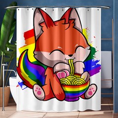 Gay Pride T- Shirt Gay Pride Kawaii Fox Ramen Noodles Rainbow Flag T- Shirt Shower Curtain 60  X 72  (medium)  by ZUXUMI