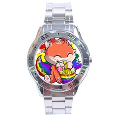 Gay Pride T- Shirt Gay Pride Kawaii Fox Ramen Noodles Rainbow Flag T- Shirt Stainless Steel Analogue Watch by ZUXUMI