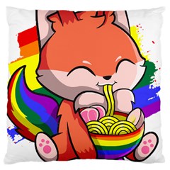 Gay Pride T- Shirt Gay Pride Kawaii Fox Ramen Noodles Rainbow Flag T- Shirt Large Cushion Case (one Side) by ZUXUMI