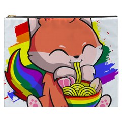 Gay Pride T- Shirt Gay Pride Kawaii Fox Ramen Noodles Rainbow Flag T- Shirt Cosmetic Bag (xxxl) by ZUXUMI