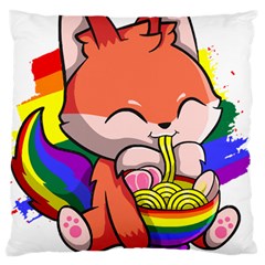 Gay Pride T- Shirt Gay Pride Kawaii Fox Ramen Noodles Rainbow Flag T- Shirt Large Premium Plush Fleece Cushion Case (one Side) by ZUXUMI