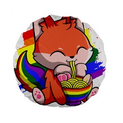 Gay Pride T- Shirt Gay Pride Kawaii Fox Ramen Noodles Rainbow Flag T- Shirt Standard 15  Premium Flano Round Cushions by ZUXUMI