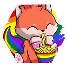 Gay Pride T- Shirt Gay Pride Kawaii Fox Ramen Noodles Rainbow Flag T- Shirt Wooden Puzzle Hexagon by ZUXUMI