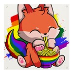 Gay Pride T- Shirt Gay Pride Kawaii Fox Ramen Noodles Rainbow Flag T- Shirt Banner and Sign 4  x 4  Front