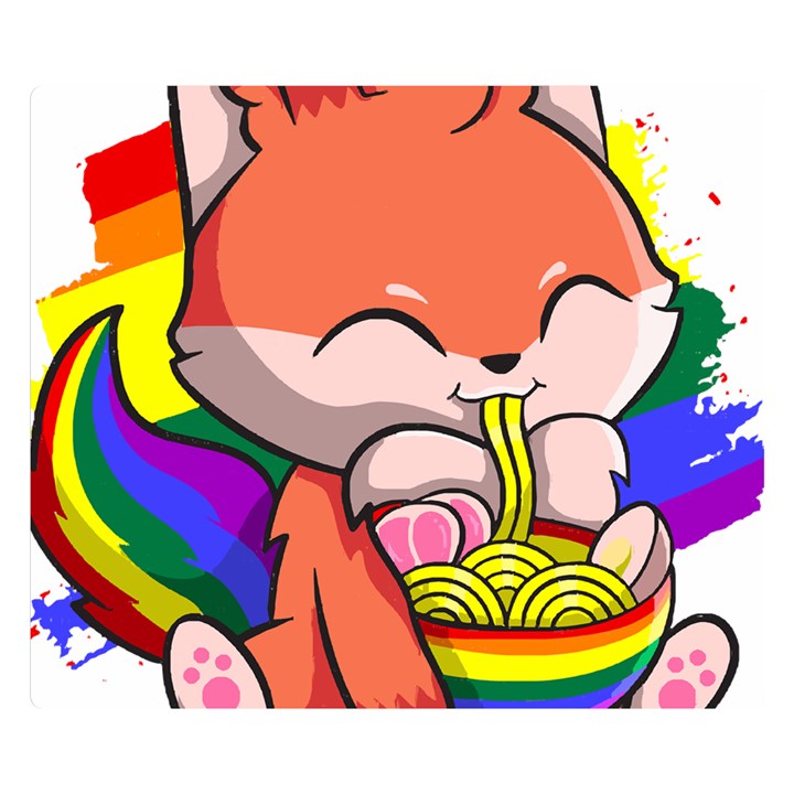 Gay Pride T- Shirt Gay Pride Kawaii Fox Ramen Noodles Rainbow Flag T- Shirt Premium Plush Fleece Blanket (Small)