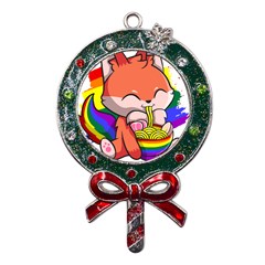 Gay Pride T- Shirt Gay Pride Kawaii Fox Ramen Noodles Rainbow Flag T- Shirt Metal X mas Lollipop With Crystal Ornament