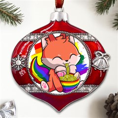 Gay Pride T- Shirt Gay Pride Kawaii Fox Ramen Noodles Rainbow Flag T- Shirt Metal Snowflake And Bell Red Ornament by ZUXUMI