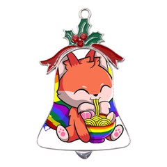 Gay Pride T- Shirt Gay Pride Kawaii Fox Ramen Noodles Rainbow Flag T- Shirt Metal Holly Leaf Bell Ornament