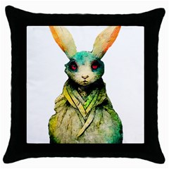 Rabbit T-shirtrabbit Watercolor Painting #rabbit T-shirt (5) Throw Pillow Case (Black)