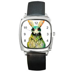 Rabbit T-shirtrabbit Watercolor Painting #rabbit T-shirt (5) Square Metal Watch