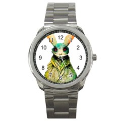 Rabbit T-shirtrabbit Watercolor Painting #rabbit T-shirt (5) Sport Metal Watch