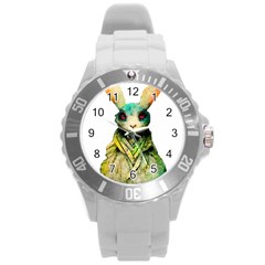 Rabbit T-shirtrabbit Watercolor Painting #rabbit T-shirt (5) Round Plastic Sport Watch (L)