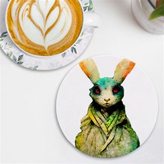 Rabbit T-shirtrabbit Watercolor Painting #rabbit T-shirt (5) UV Print Round Tile Coaster