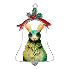 Rabbit T-shirtrabbit Watercolor Painting #rabbit T-shirt (5) Metal Holly Leaf Bell Ornament