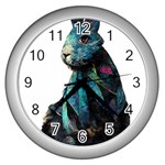 Rabbit T-shirtrabbit Watercolor Painting #rabbit T-shirt Wall Clock (Silver) Front