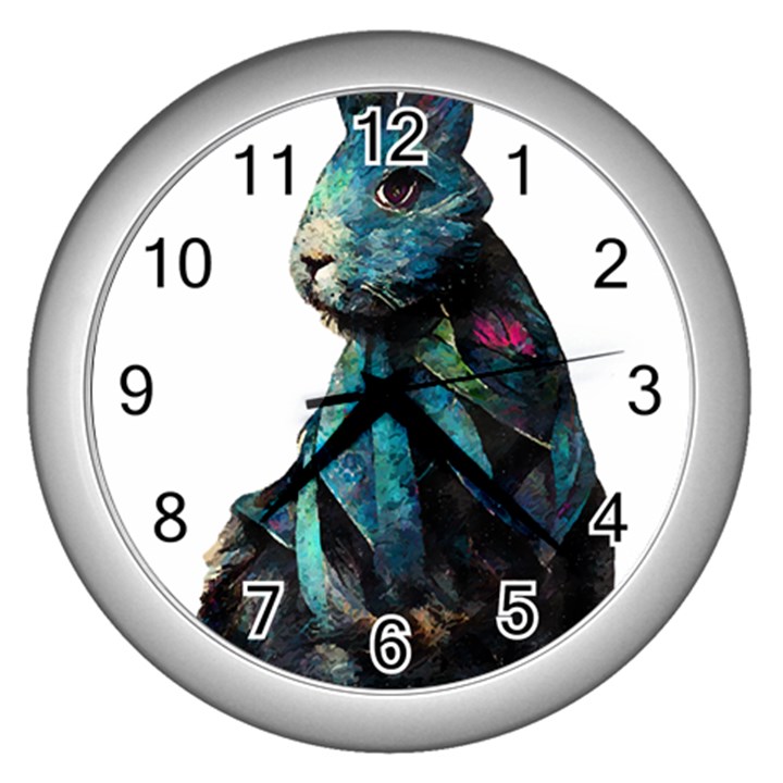 Rabbit T-shirtrabbit Watercolor Painting #rabbit T-shirt Wall Clock (Silver)