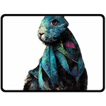 Rabbit T-shirtrabbit Watercolor Painting #rabbit T-shirt Two Sides Fleece Blanket (Large) 80 x60  Blanket Front