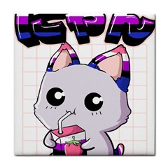 Genderfluid T- Shirt Genderfluid Pride Kawaii Cat Strawberry Milk T- Shirt Tile Coaster by ZUXUMI