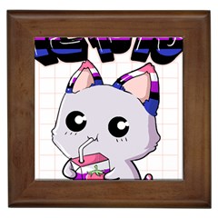 Genderfluid T- Shirt Genderfluid Pride Kawaii Cat Strawberry Milk T- Shirt Framed Tile by ZUXUMI