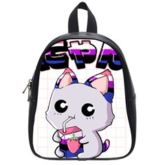 Genderfluid T- Shirt Genderfluid Pride Kawaii Cat Strawberry Milk T- Shirt School Bag (small) by ZUXUMI