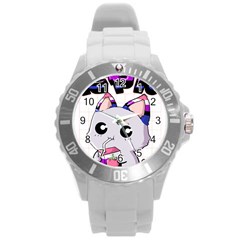 Genderfluid T- Shirt Genderfluid Pride Kawaii Cat Strawberry Milk T- Shirt Round Plastic Sport Watch (l) by ZUXUMI