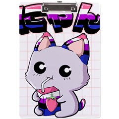 Genderfluid T- Shirt Genderfluid Pride Kawaii Cat Strawberry Milk T- Shirt A4 Acrylic Clipboard by ZUXUMI