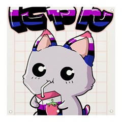 Genderfluid T- Shirt Genderfluid Pride Kawaii Cat Strawberry Milk T- Shirt Banner And Sign 3  X 3  by ZUXUMI