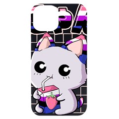 Genderfluid T- Shirt Genderfluid Pride Kawaii Cat Strawberry Milk T- Shirt Iphone 14 Black Uv Print Case by ZUXUMI