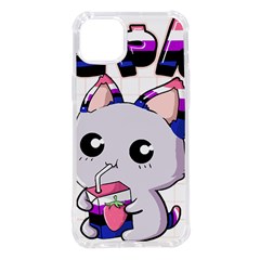 Genderfluid T- Shirt Genderfluid Pride Kawaii Cat Strawberry Milk T- Shirt Iphone 14 Plus Tpu Uv Print Case by ZUXUMI