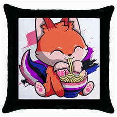 Genderfluid T- Shirt Genderfluid Pride Kawaii Fox Ramen Noodles Genderfluid Flag T- Shirt Throw Pillow Case (black) by ZUXUMI