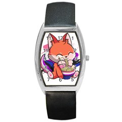 Genderfluid T- Shirt Genderfluid Pride Kawaii Fox Ramen Noodles Genderfluid Flag T- Shirt Barrel Style Metal Watch by ZUXUMI