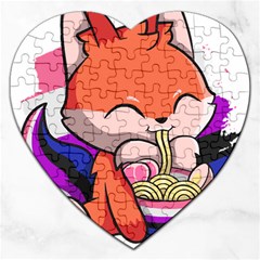 Genderfluid T- Shirt Genderfluid Pride Kawaii Fox Ramen Noodles Genderfluid Flag T- Shirt Jigsaw Puzzle (heart) by ZUXUMI