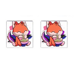 Genderfluid T- Shirt Genderfluid Pride Kawaii Fox Ramen Noodles Genderfluid Flag T- Shirt Cufflinks (square) by ZUXUMI